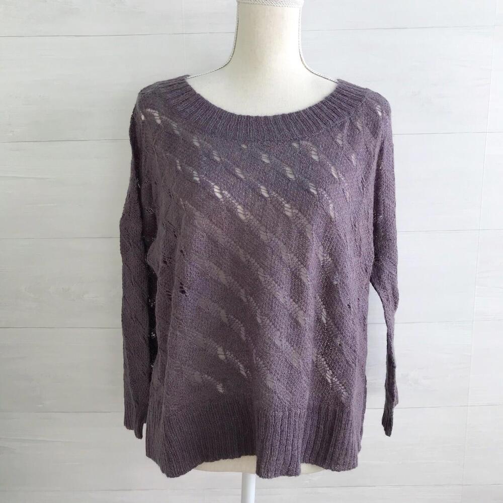 LOFT - Purple-gray lace knit mohair sweater, L